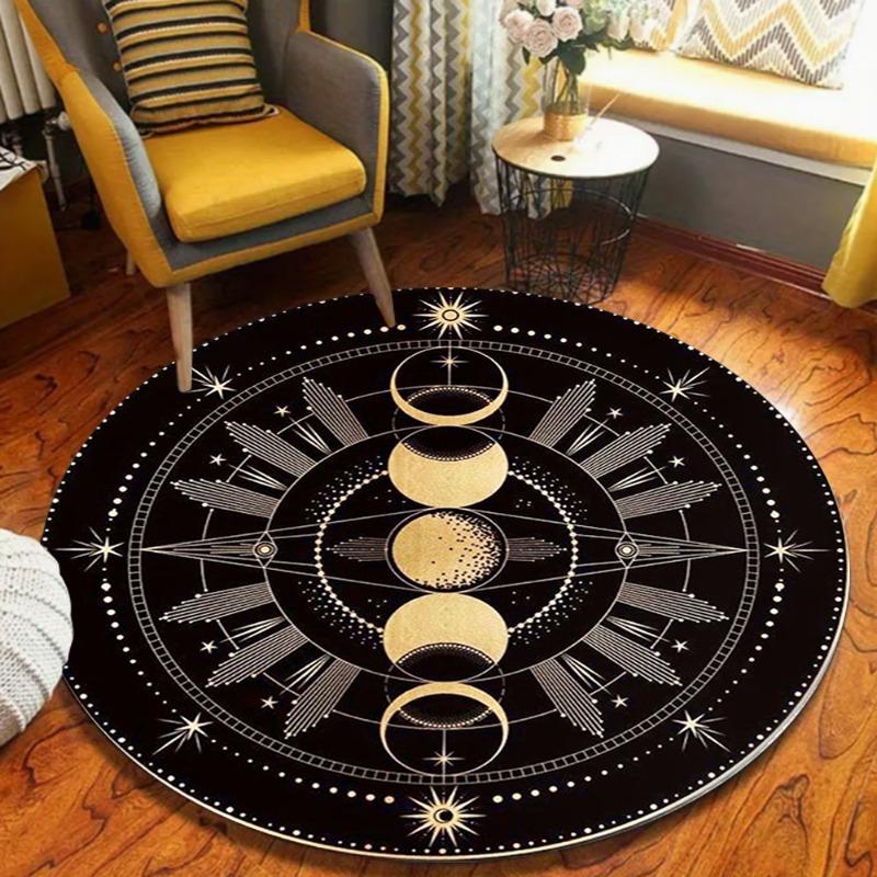 Mystieke Astrologie Ronde Vloerkleed Constellatie Patroon Tapijt Zachte Antislip Cirkel Vloer Decoratie Mat voor Woonkamer Slaapkamer