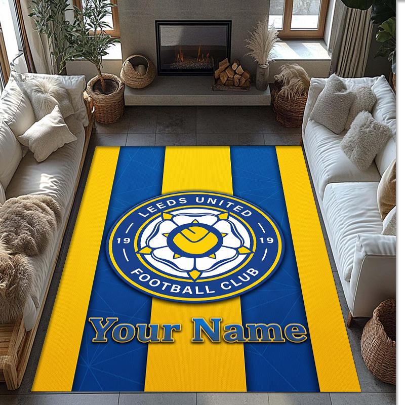 Leeds United Printed Crystal Velvet Rug Non‑Slip Crystal Velvet Carpet For Sofa Bedroom Indoor Home Decoration