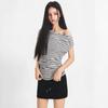  Stylish striped diagonal neck short-sleeve women's summer new clever off-shoulder T-shirt, unique base layer