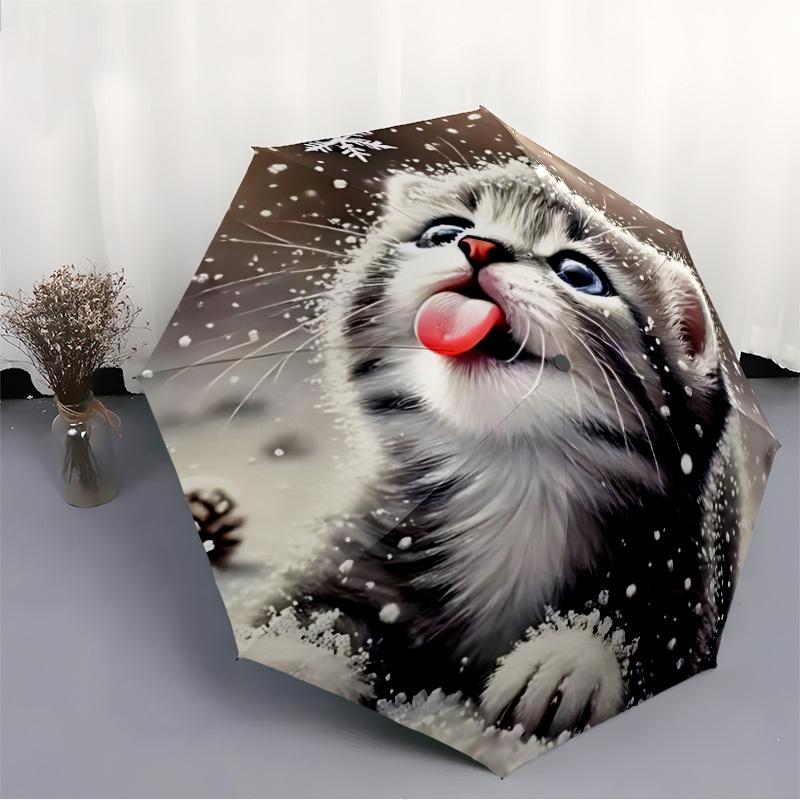 1 Stück Kätzchen Schnee Öffnen/Schließen Faltbarer Regenschirm, Alle Tragbare Regenschirme für & Männer, Stilvolles Accessoire (Weihnachtsgeschenk) 8-Rippen yy251213105