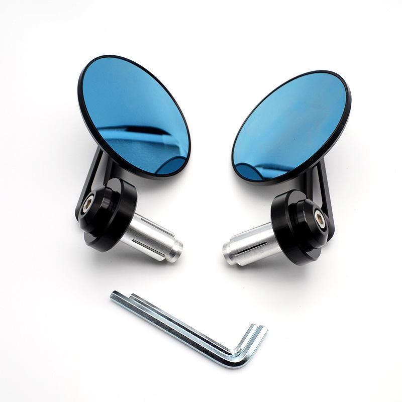 

Ретро маленькое круглое универсальное зеркало заднего вида на руль с ЧПУ для мотоциклов - Синее стекло чёрный