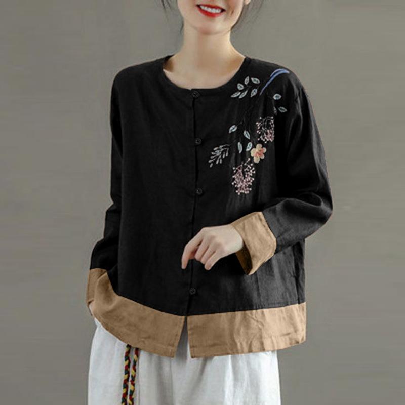 ZANZEA Women Casual Round Neck Loose Long Sleeve Print Blouse