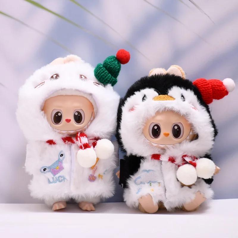 for 17cm Labubu Doll Clothes Set Christmas Penguin & Snowman Plush Outfits, Festive Party Costume with Accessories Gift