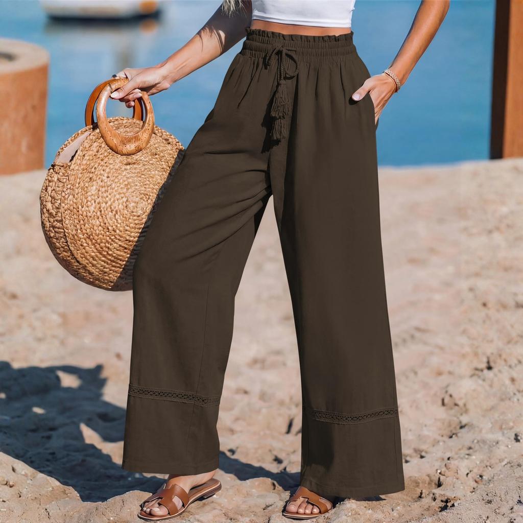 Women's Comfortable Color Loose Wide Leg High Waist Casual Pants