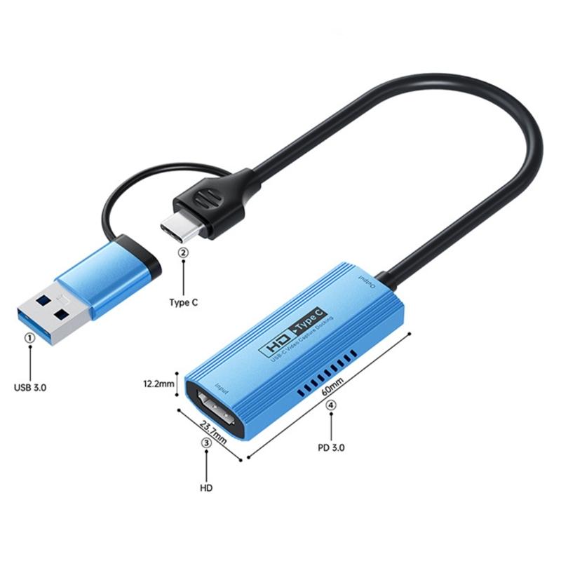 1080P Video Capture Device With USB And USB C Interfaces 4K30Hz Video Adapter For Clear 1080P Clear Video