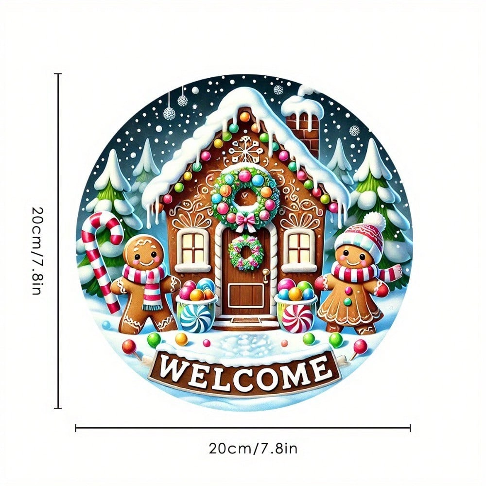 

1pc Round Metal Wall Art Welcome Gingerbread House Decor Durable Iron Sign Indoor Outdoor Holiday Home Bar Cafe Garden різнокольоровий