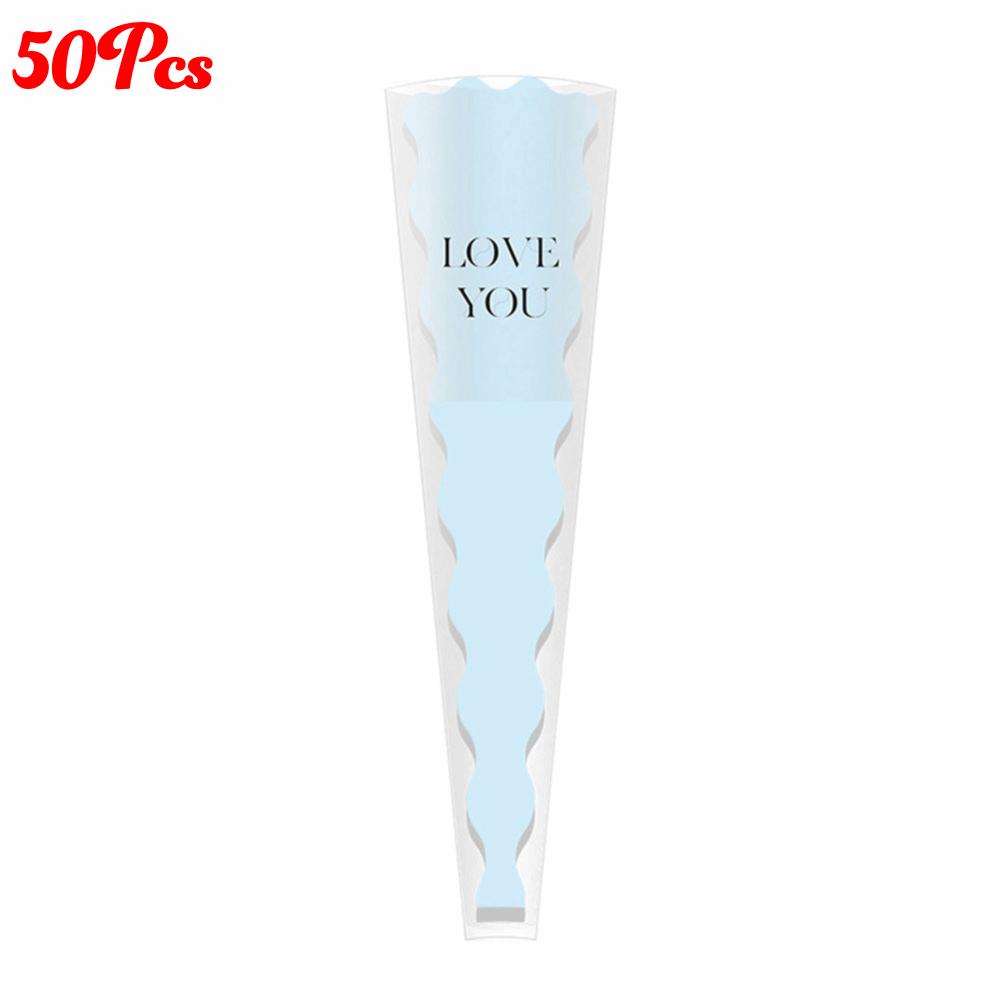 50Pcs Clear Flower Wrapping Bag LOVE YOU Print Single Flower Bag Floral Packaging