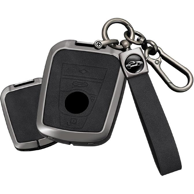 

SANRILY Metal Leather Smart Key Fob Cover Case Compatible with BMW i3 2014-2020 i8 BMW i Keyless Key Shell with Keychain Black чёрный