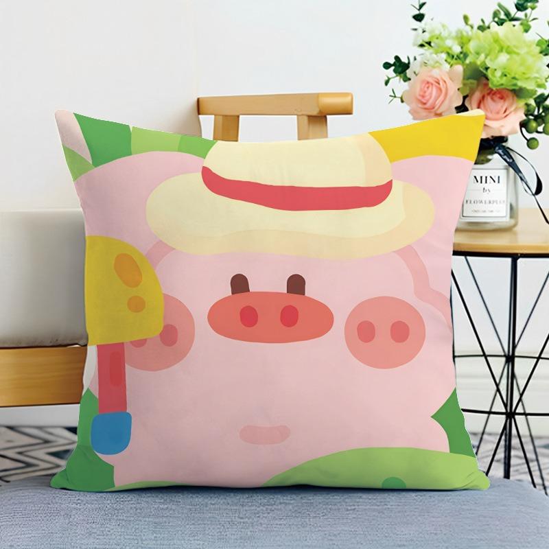 Cute Cartoon Pig Print Decorative Pillowcase Bedroom Living Room Square Cushion Pillowcase