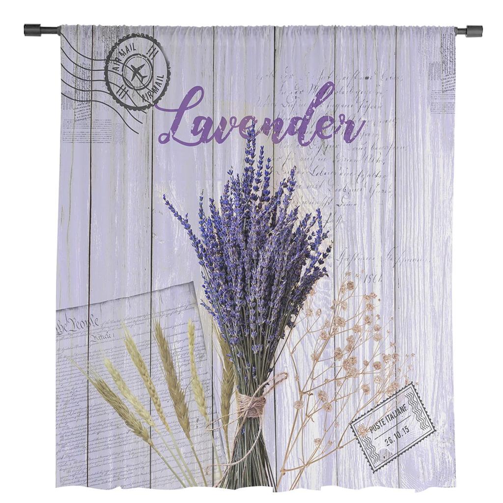 Lavendel Ähre Vintage Tüll Vorhänge für Wohnzimmer Chiffon Voile Sheer Fenster Vorhang für Schlafzimmer