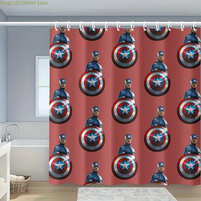 

1pc Marvel Captain America Shower Curtain, Waterproof, Polyester, Machine Washable, with Hooks, Bathtub Partition, for Bathroo 90x180cm