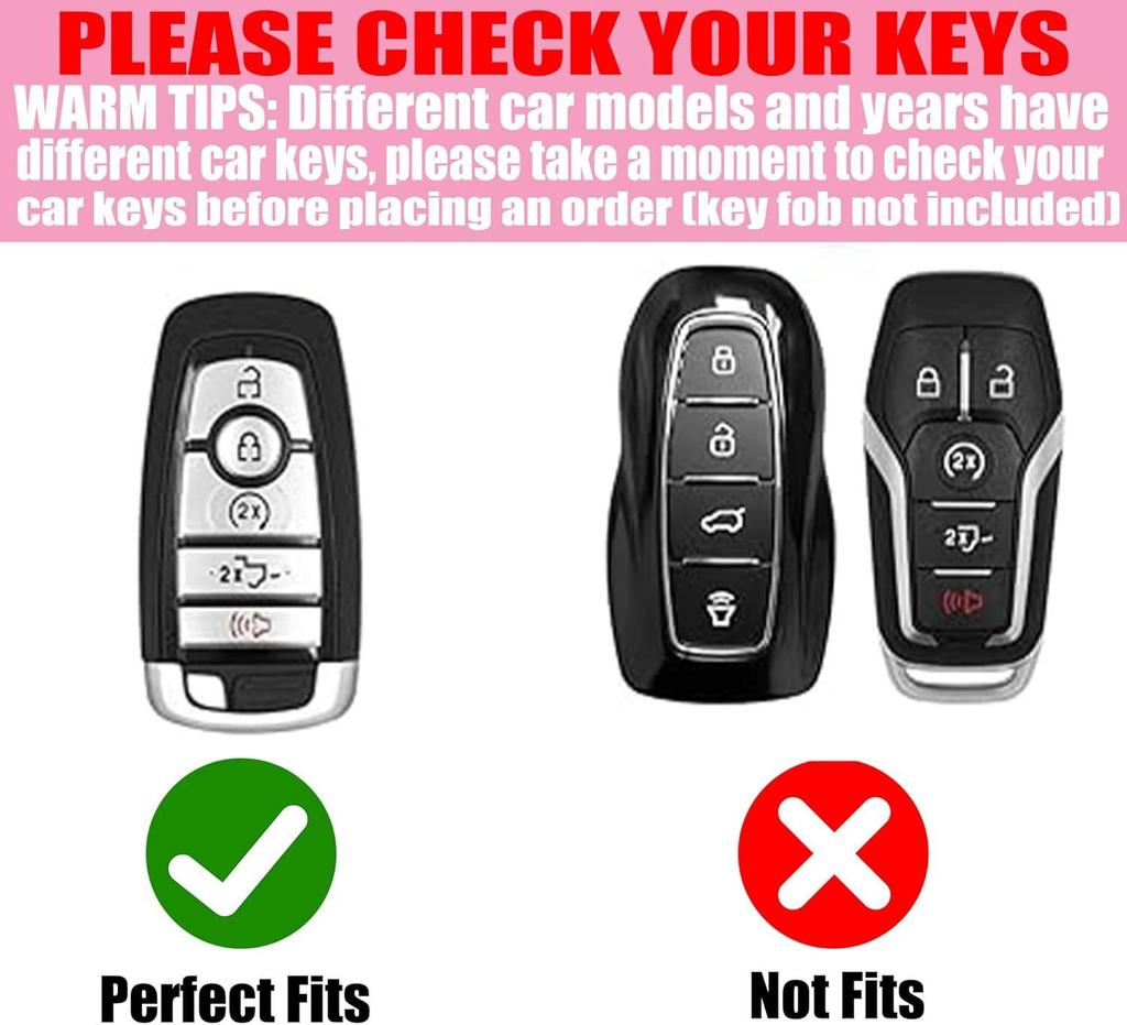 [ Side Diamonds ] 4 Buttons TPU Car Key Case Cover Shell Fob for Ford Fusion Edge Escape Explorer Taurus Expedition Ranger F-150