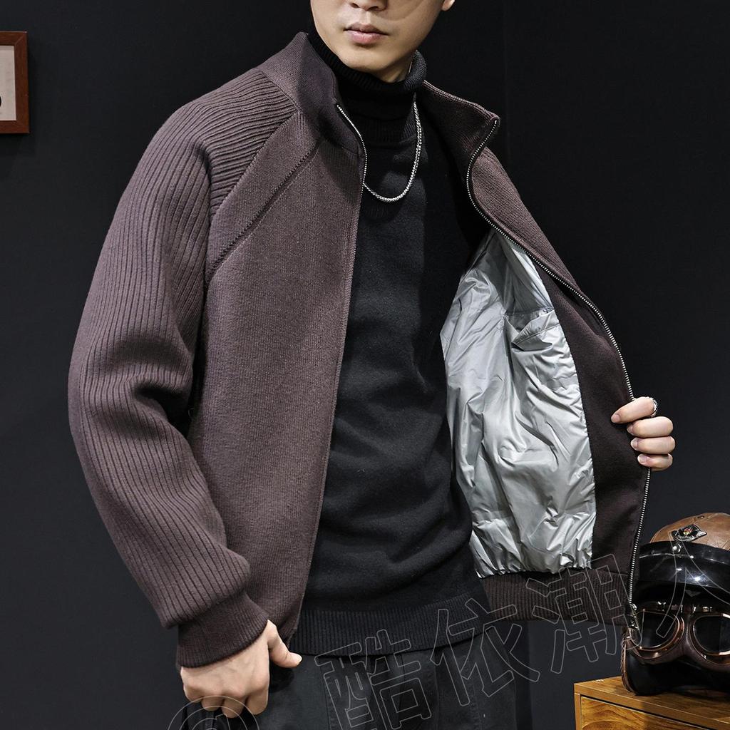 Herren High-Neck Weiße Daunenjacke: Strickmantel Pullover für Herbst/Winter 2025, Lässig und Übergröße.