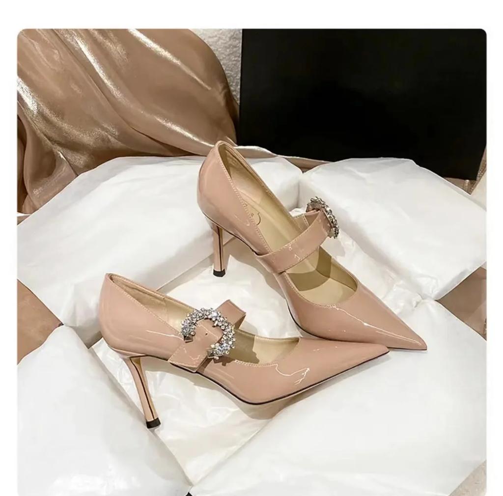 Fashion Patent Leather High Heels Mary Janes Woman Spring Elegant Square Toe Women's Pumps Red Office Ladies Shoes