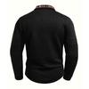 Men's Casual Color Checkered Patchwork Pocket, Lapel, Long Sleeved Sport