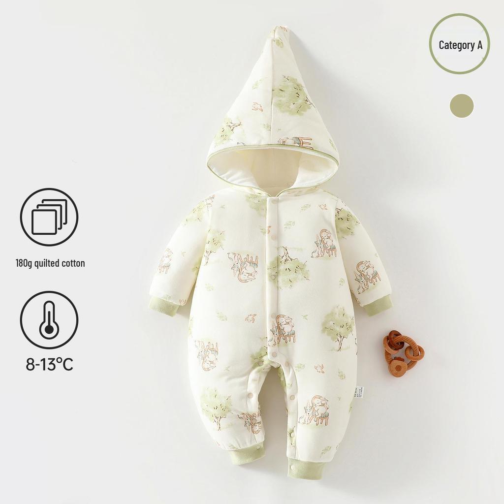 180g Thick Padded Hooded Baby Jumpsuit for Autumn/Winter - Warm Cotton Romper for Boys & Girls
