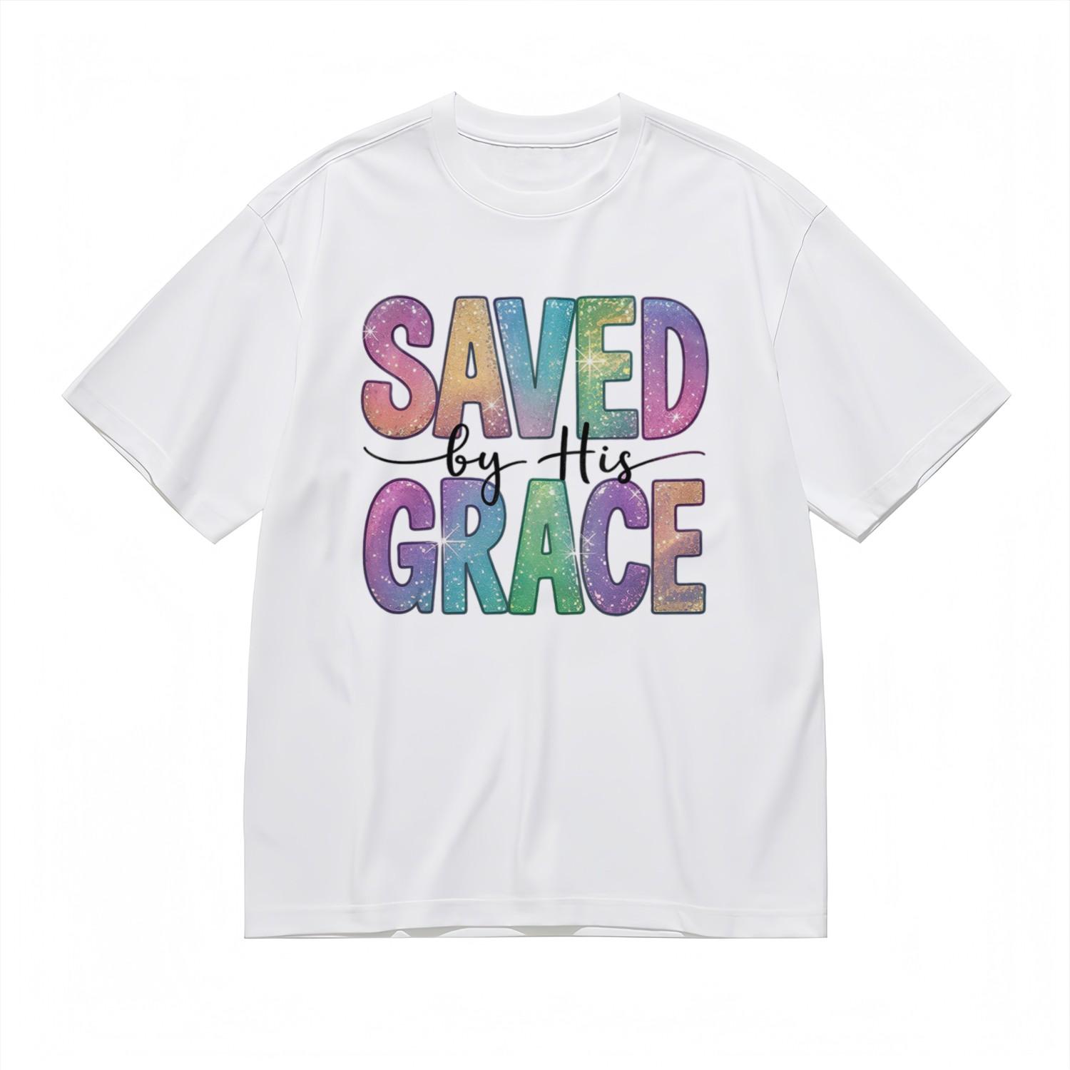Mens Fashion Breathable Comfy Classic T-Shirt Saved By His Grace Cotton Tee S