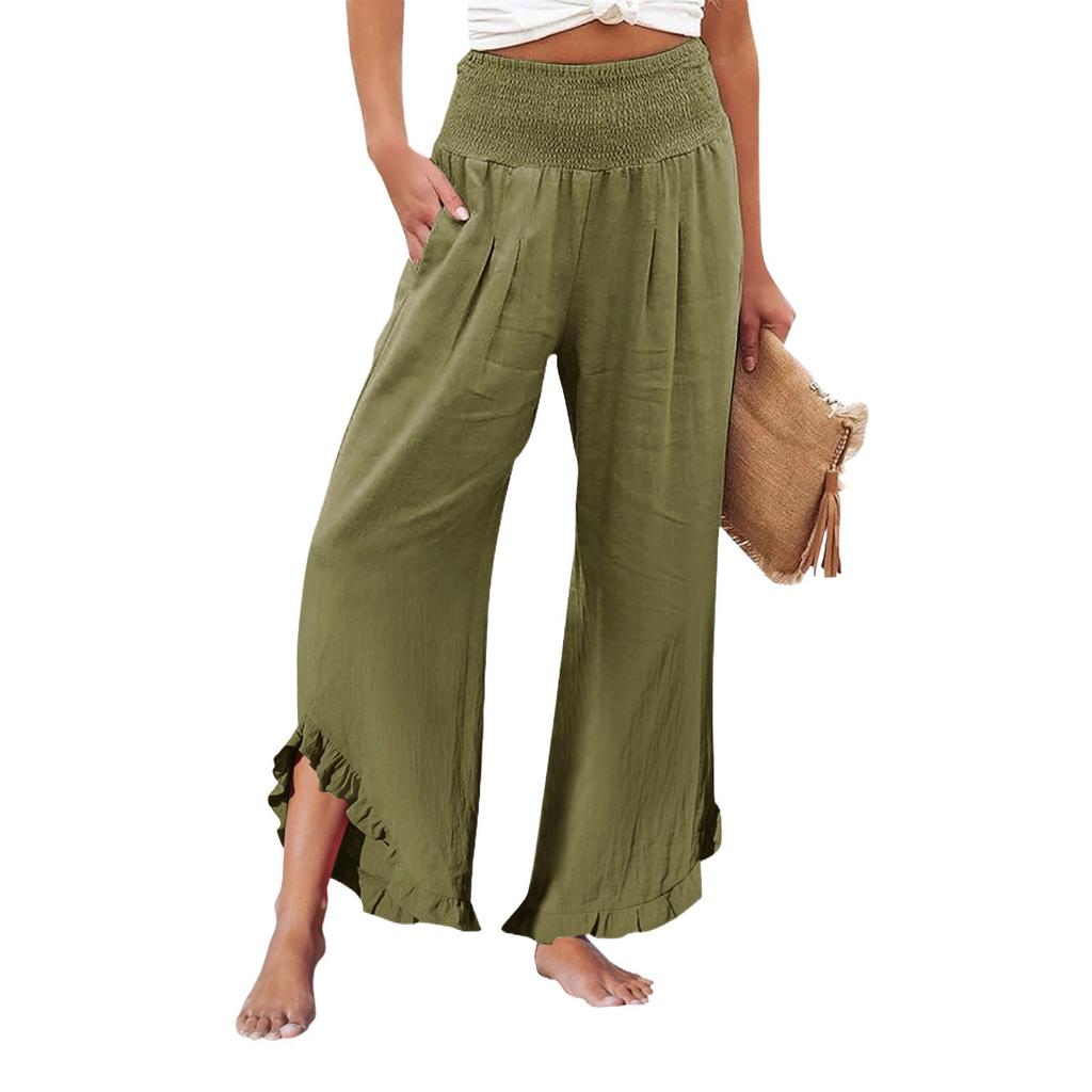 Womens Palazzo Pants Summer Casual Flowy Wide Leg Trousers Beach Travel Vacation Outfits