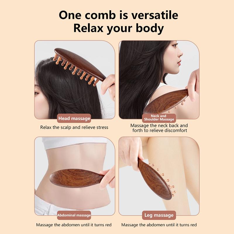 Multi-Functional Wood Therapy Massage Comb Scalp Head Massager Natural Sandalwood Circular Tooth Guasha Scraping Body Massager
