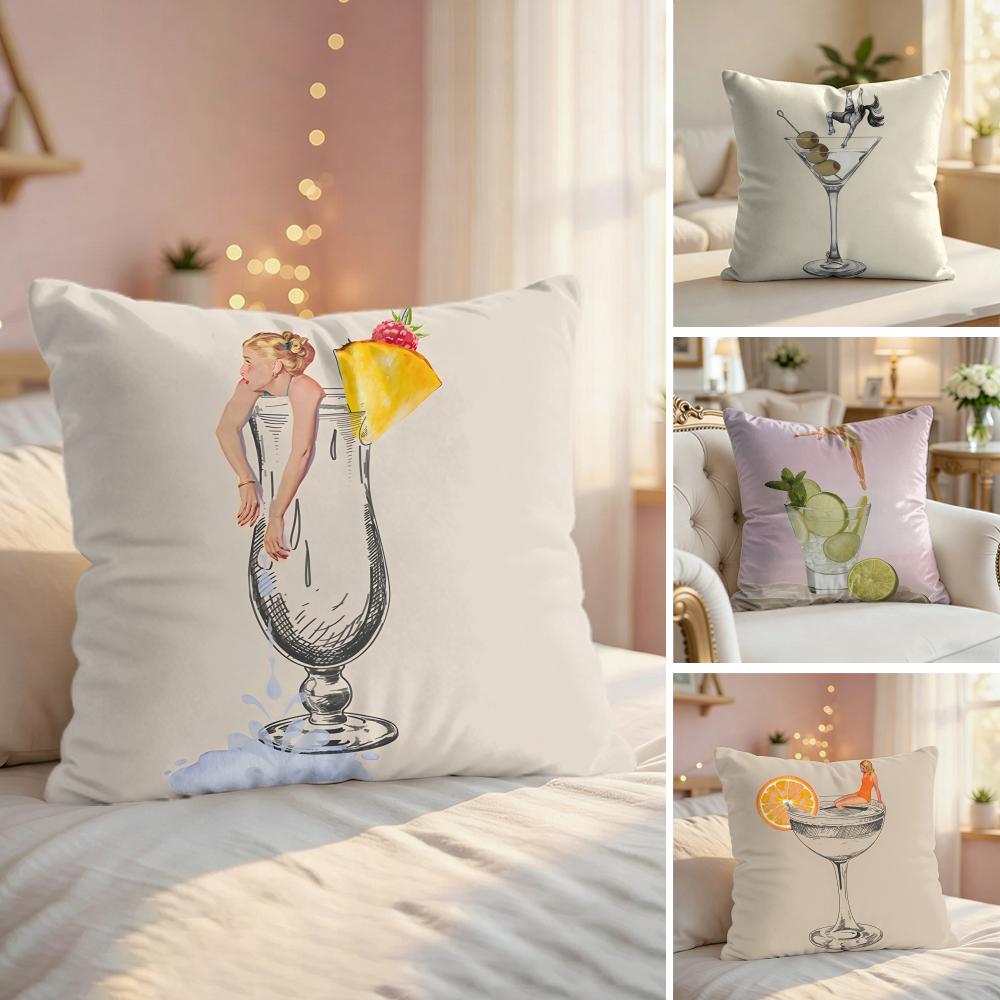 Wine Animal Art Design INS Cushion Cover Silky Short Plush Invisible Zipper Dustproof Sofa Pillow Case For Home Decor