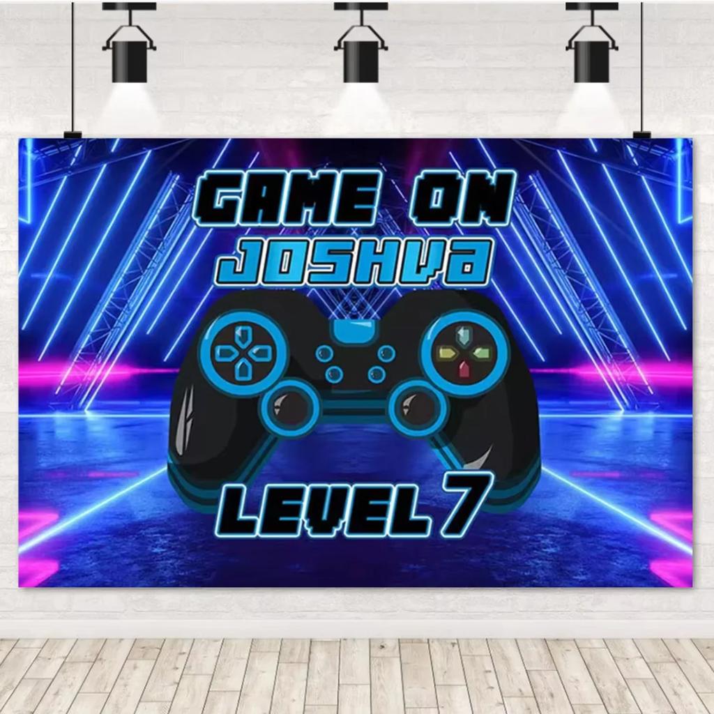 Game On! Video Gamer Kids Backdrop – Neon Green Gaming Theme, Next Level Up Decor For Birthday & Baby Shower Supplies-Tapestry