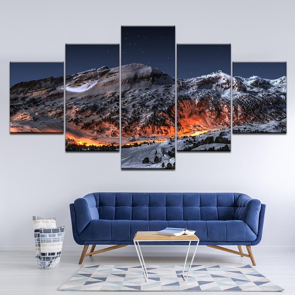 

Canvas Painting Ice mountains landscapes snow night fire 5 Pieces Wall Art Painting Modular Wallpapers Poster Print Home Decor 20x35 20x45 20x55cm