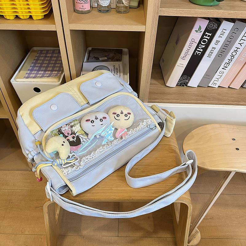 Japanese color-blocking crossbody bag women's new collegiate style versatile tote bag junior high school students shoulder bag trend in class