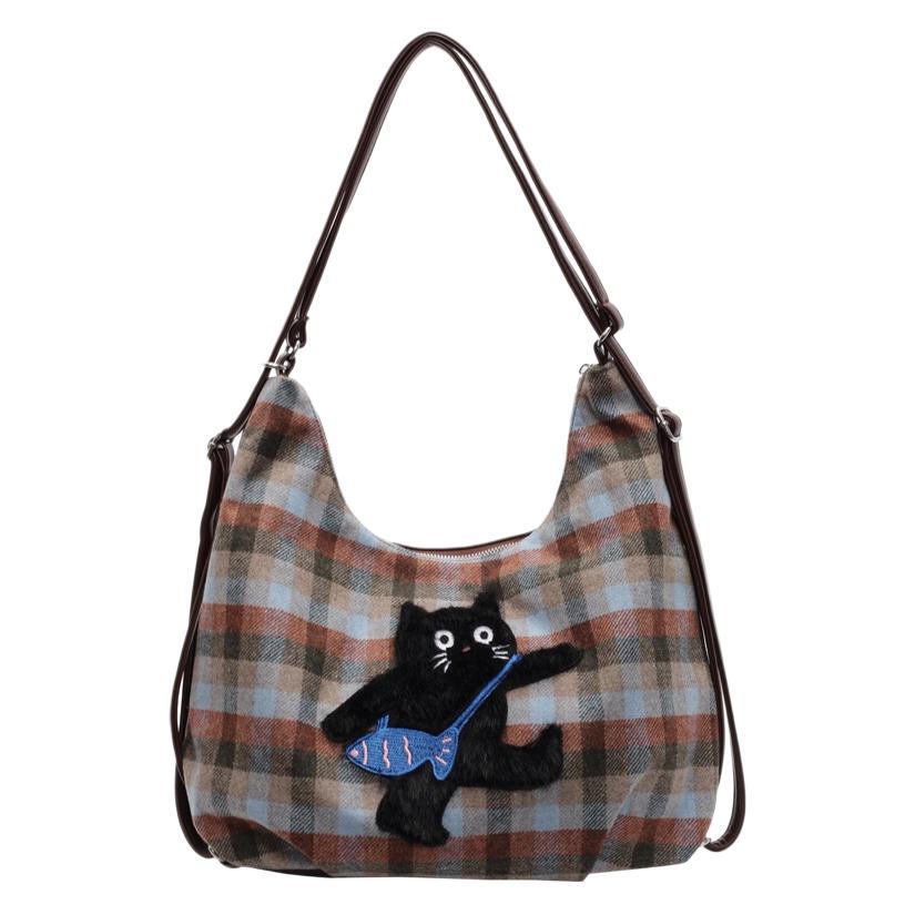 Large Capacity Premium Tote Bag Women's Bag 2025 New Woolen Plaid Tote Bag Fashion Backpack