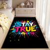 Colorful "Stay True" Graffiti Art Carpet, Black Background, Modern Style Suitable for Use As an Anti-slip for Living Room Bedroom Sofas
