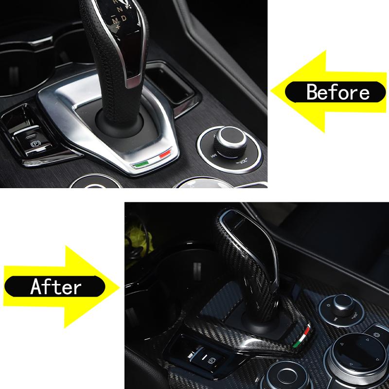 Real Carbon Fiber Car Gear Shift Panel Frame Trim Cover Fits for Alfa Romeo Giulia/Stelvio  Car Styling Interior