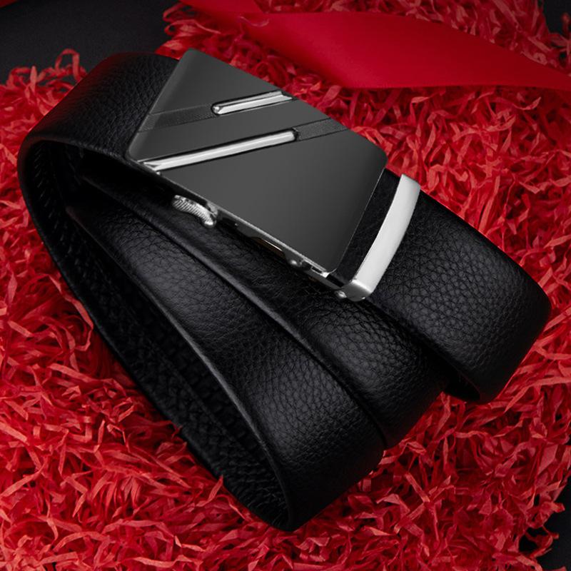 Men'S Cowhide Belt High-End Automatic Buckle Leather Belt Men'S Middle-Aged And Young Leisure Business Belt Men