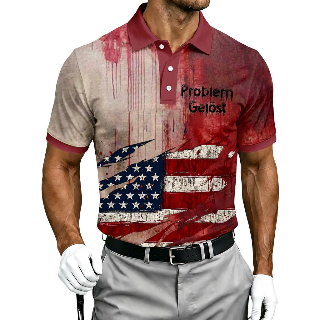 Men's Short Sleeve Polo Shirt Button Down Casual Fit Printed Halloween Themed Polo Shirt with Graphic Design for Everyday Wear