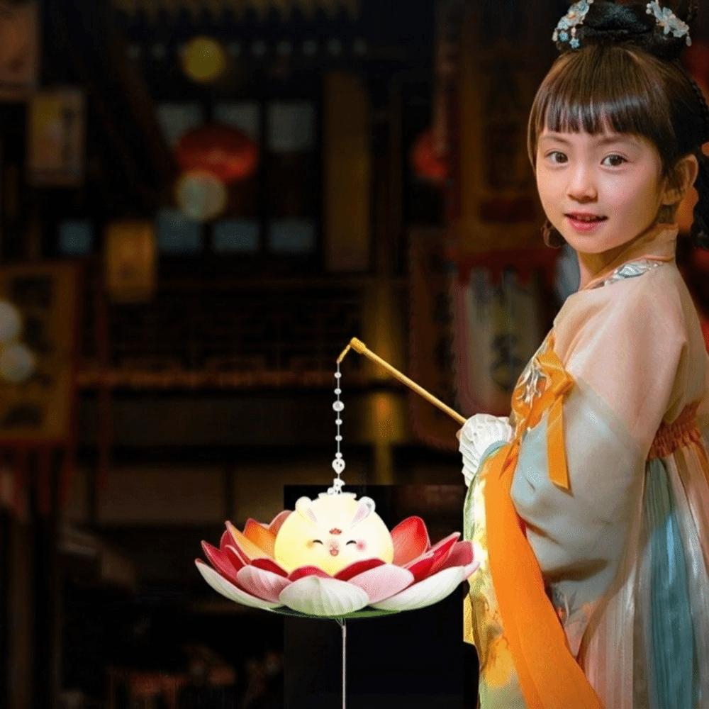 Chinese Style Mid-Autumn Festival Lotus Lantern Luminous Hand-Held Flower Lantern  Dance Prop