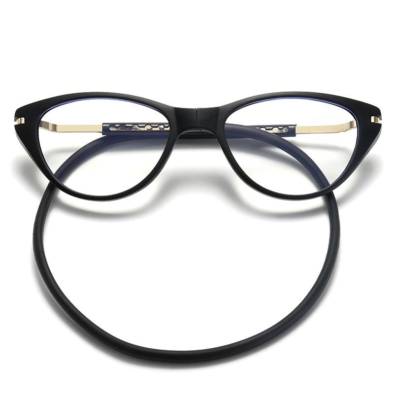Men Women Anti Blue Light Cat Eye Hanging Neck Reading Glasses Silicone Soft Rope Anti-lost Scalable Portable Reading Eyeglasses