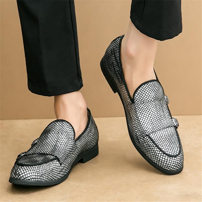 Luxury Fashion Men's Gold Silver Patent Leather Shoes Designer Brand Monk Strap Loafers Formal Wedding Dress Homecoming Footwear