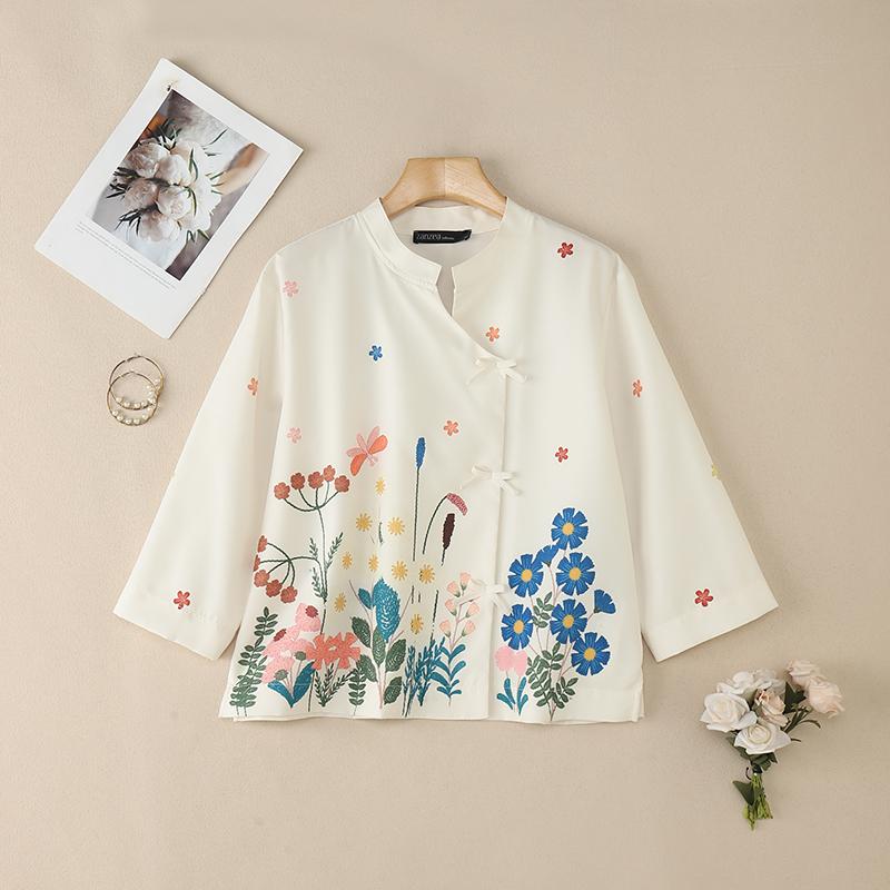ZANZEA Women Summer Round Neck Long Sleeve Loose Floral Blouse