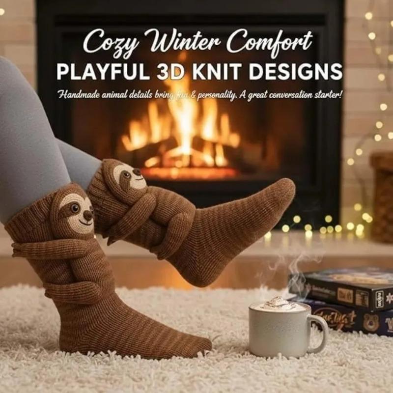 3D Knitted Cute Animal Floor Socks Handmade Crocheted Warm Sloth Panda Novelty Gifts for Kids Essential