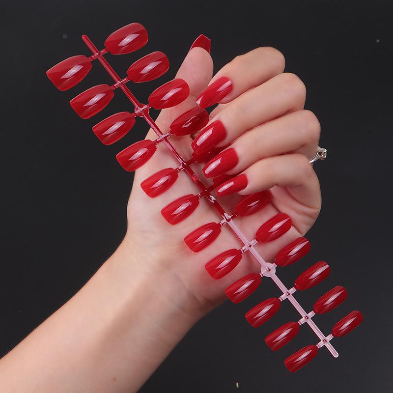 24pcs/set DIY Quick Nails Short Ballet Glossy False Nails Multicolor Strips Finished Wear Manicure