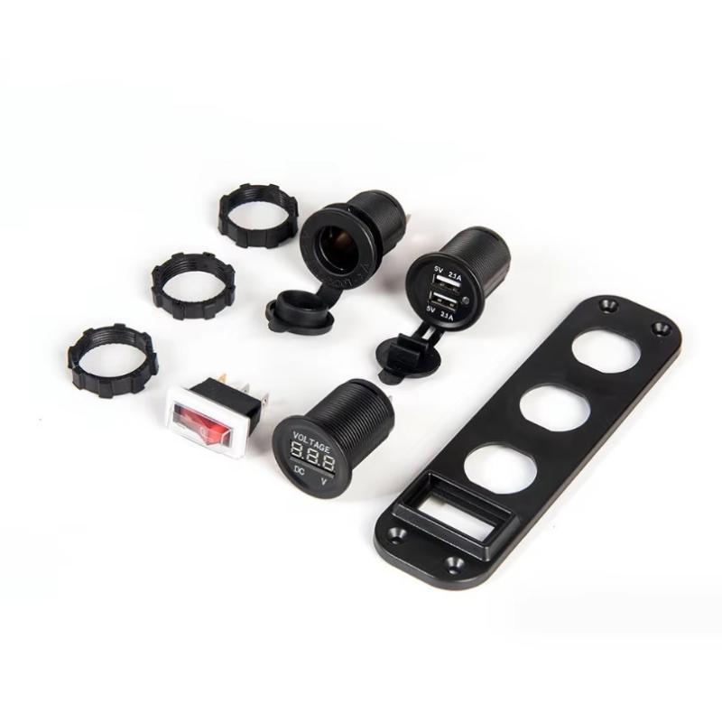 Car Usb Socket Panel With Dual Usb Charger Voltmeter And Power Outlet Waterproof For Vehicle Marine Rv Digital Devices