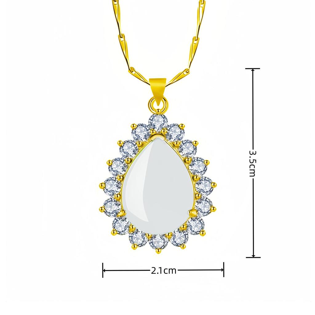 Yi Hua Petal Green Jade & Chalcedony Pendant Clavicle Necklace