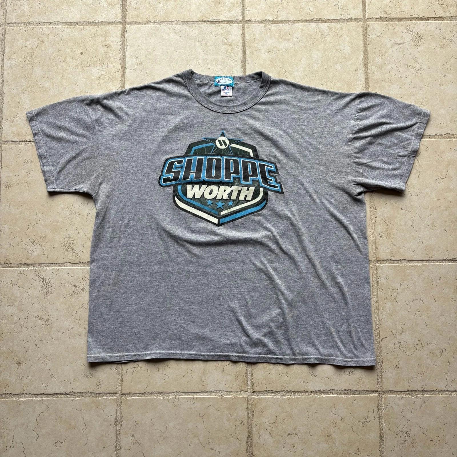 

Y2K / Vintage Russell Athletic Shoppe Worth Graphic Tee Gray Double Sided XL L