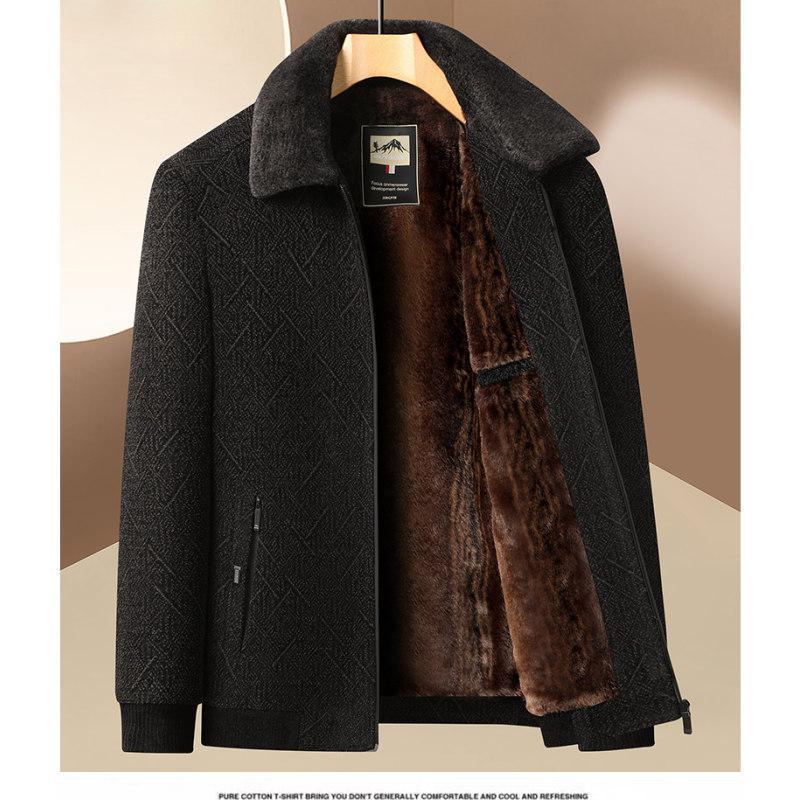 Men's Winter Fleece-Lined Corduroy Jacket with Shearling Collar - Warm Casual Coat for Middle-Aged and Older Men