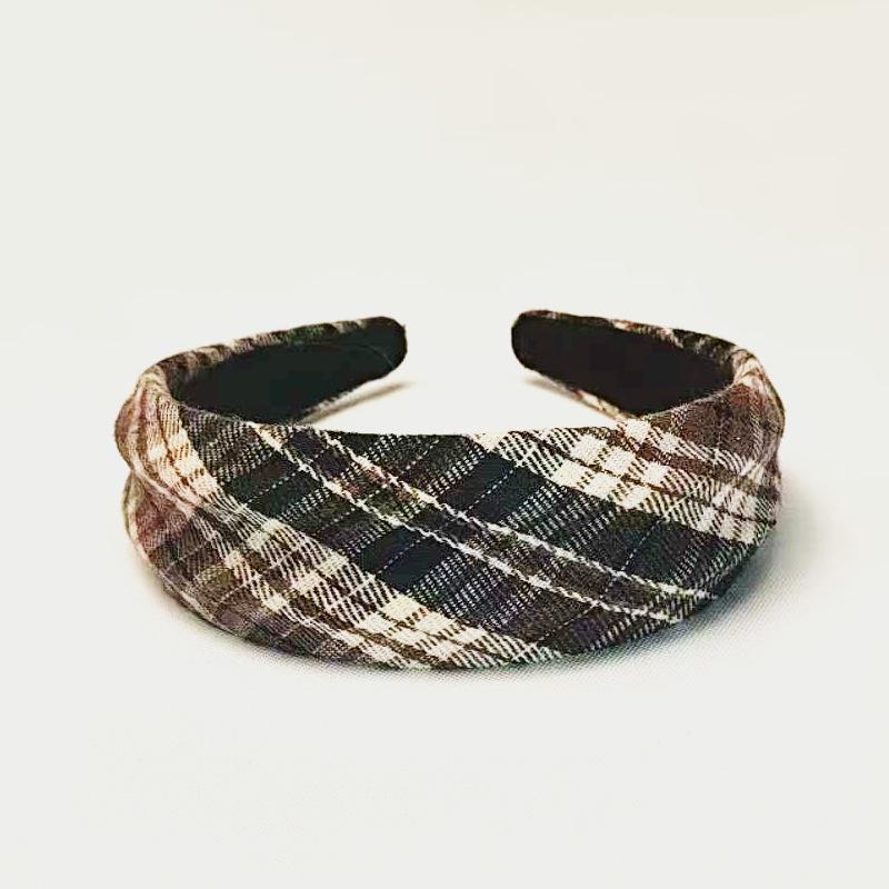 Retro High Crown Gingham Headband: Autumn & Winter Wide Edge Sponge for Face Washing & Outings