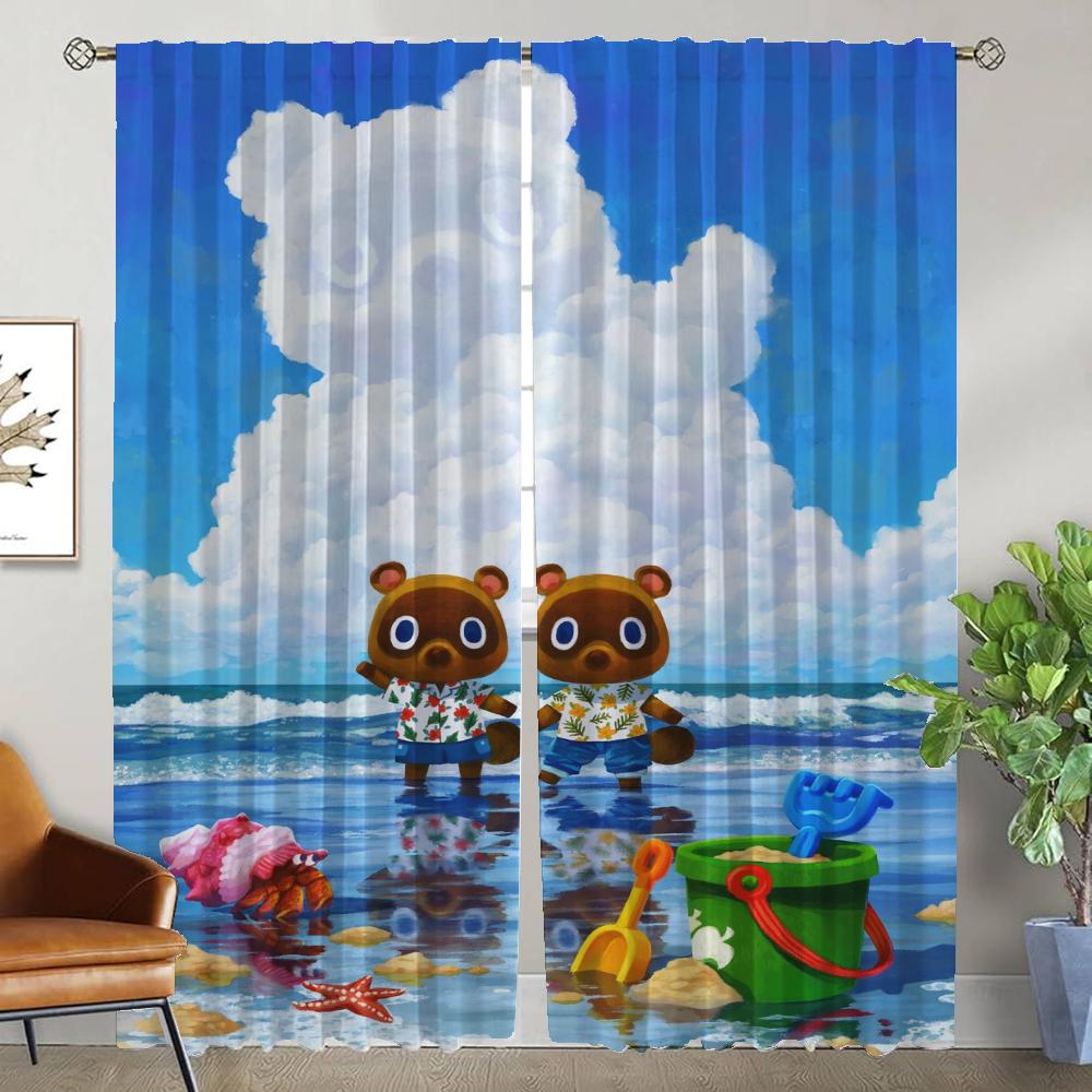 Mörkläggningsgardin för rum 2 paneler Animal Crossing gardiner barnrumsavdelare heminredningsgardiner rullgardiner tyll för sovrum