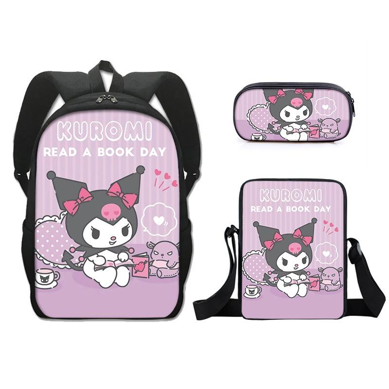 Kuromi Student Backpack Set With Pen Case And Shoulder Bag