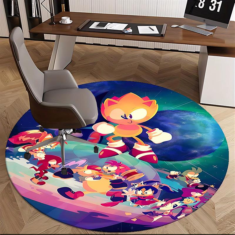 1pc Anime Cartoon Design Sonic The Hedgehog Round Carpet Office Chair Mat, NonSlip Rug for Home Decor