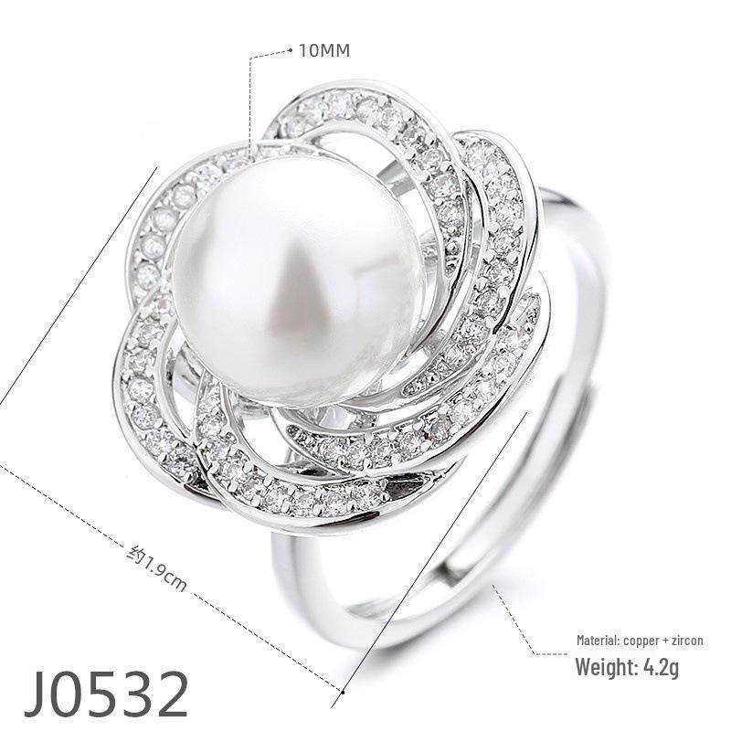 Korean Light Luxury Pearl Ring for Women – High-End Adjustable Index Finger Jewelry, Customizable Setting.