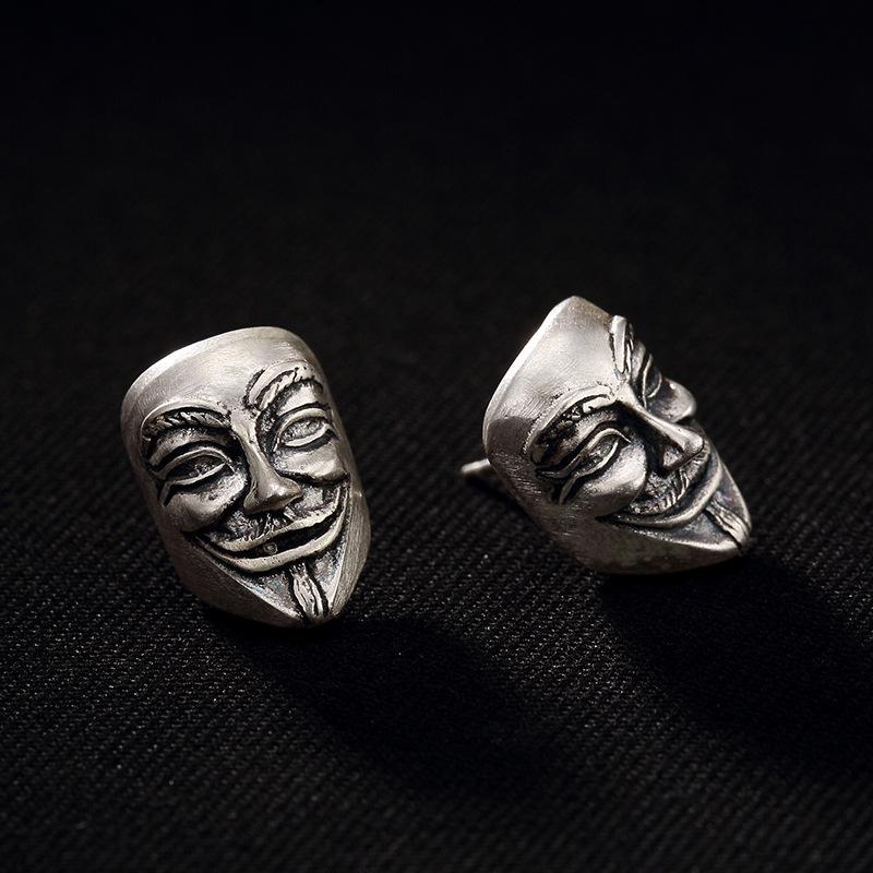 Retro V For Vendetta Anonymous Mask Earings for Men Women Silver Color Punk Gothic Zinc Alloy Earings  Unisex Accessories