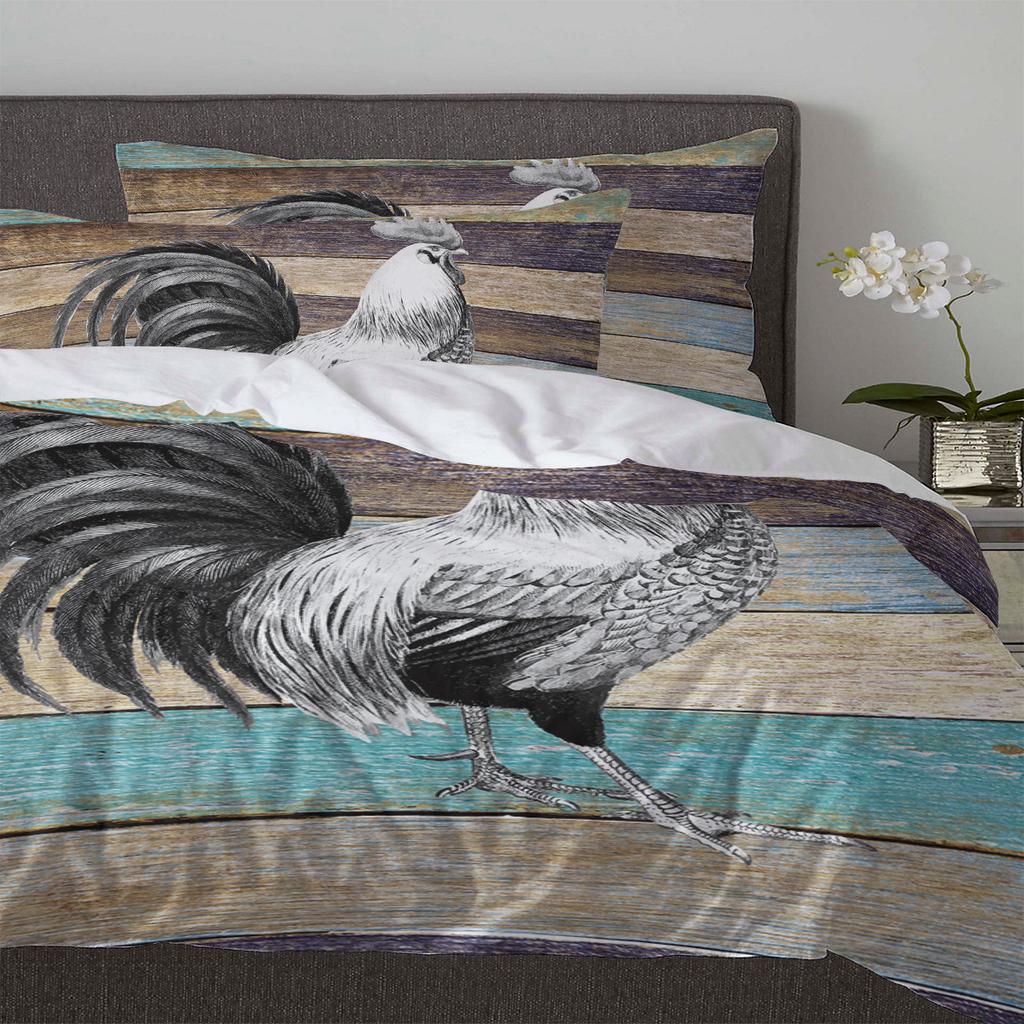 Farm Animal Rooster Wood Grain Duvet Cover With Pillow Case Custom 3pcs Bedding Set Quilt Cover Double Bed Home Textile