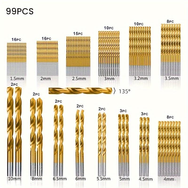 99Pcs High Speed Steel Metric Drill Bit Sets for Hardened Metal, Stainless Steel, Cast Iron, Wood and Plastic